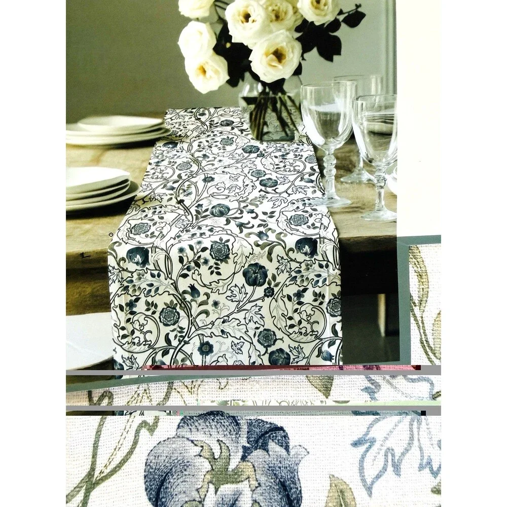 William Morris & Co Mary Isobel Table Runner 108”x 18” Embroidered Floral White